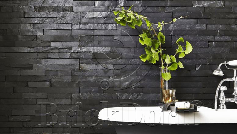 Сланец Черный-018 600*150*10-20 мм, натуральный камень для фасада и интерьера BD