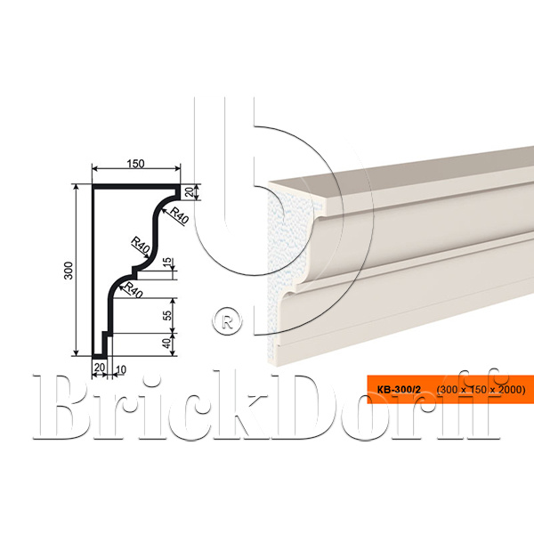 КАРНИЗ для Фасада и Интерьера - лепнина, декор из пенополистирола КВ-300/2 300*150*2000 мм