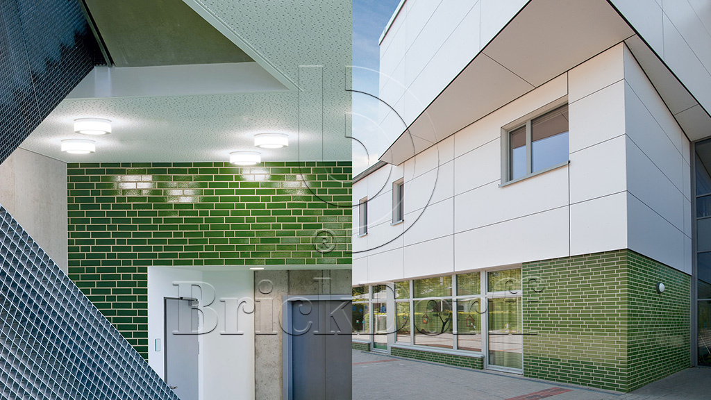 Глазурованная клинкерная фасадная плитка облицовочная под кирпич ABC Gruen 360 зеленая, 240*52*10 мм