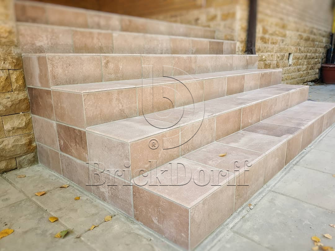 Scandiano Ochra клинкерная ступень с насечками противоскользящая 300x300x11 мм