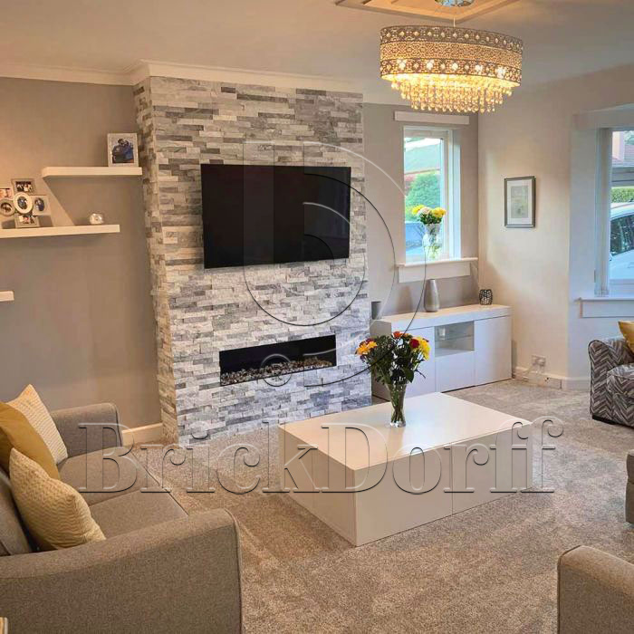 Кварцит бело-серый 1308g 600*150*10-20 мм, натуральный камень для интерьера и фасада BD