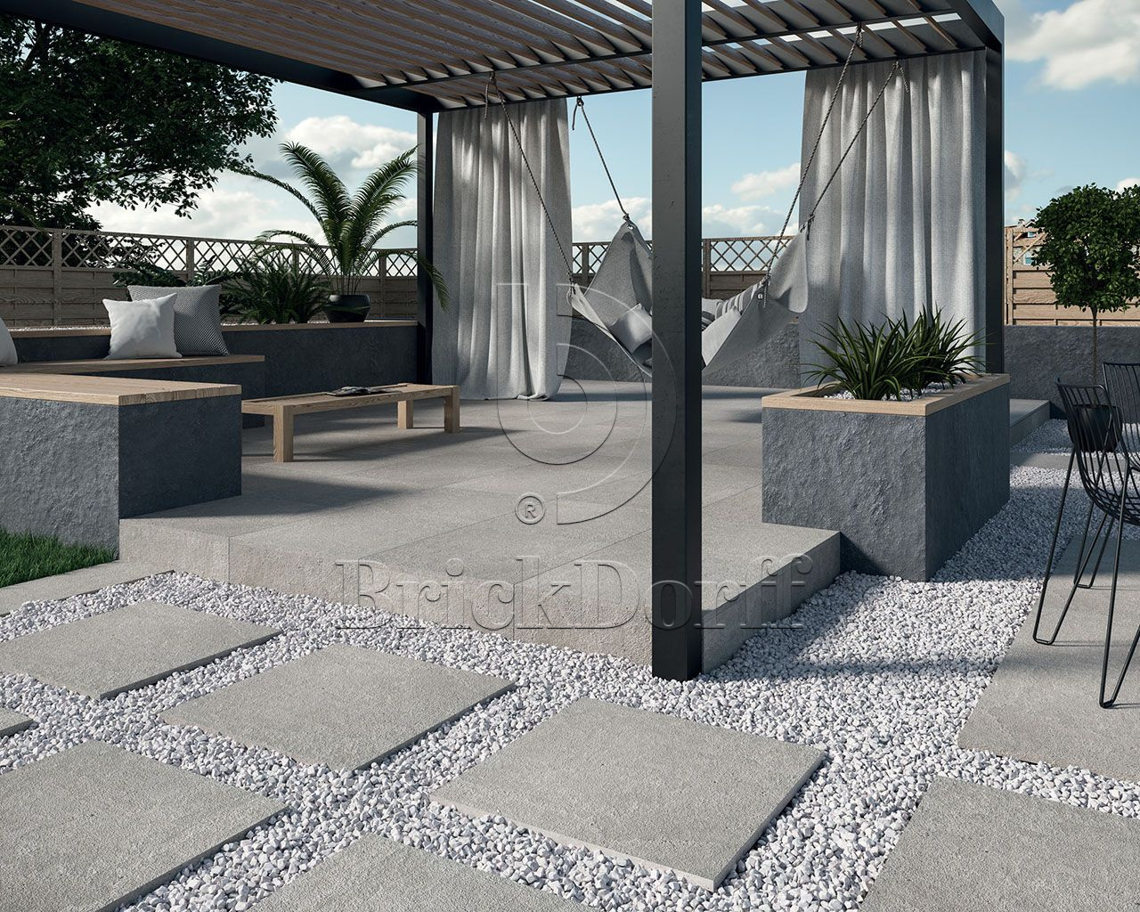 Optimal Antracite 595*1195*20 мм тротуарная плитка уличная, противоскользящая, керамогранитная Paradyz