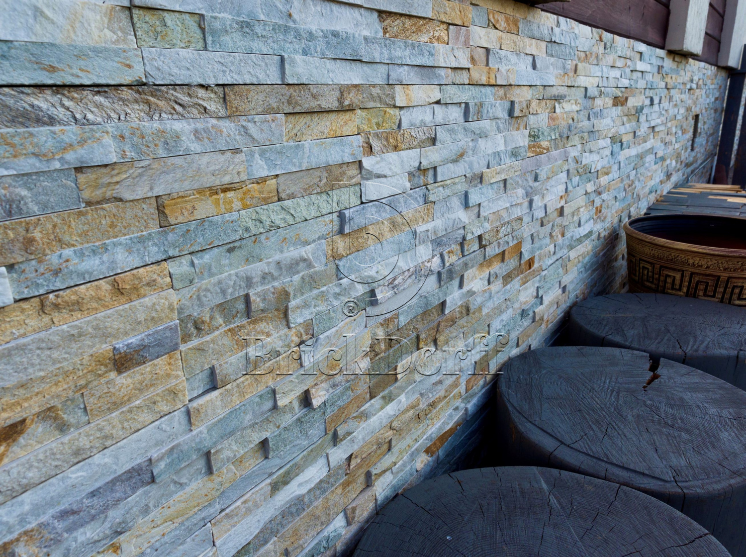 Сланец Бежевый-014 600*150*10-20 мм, натуральный камень для фасада и интерьера BD