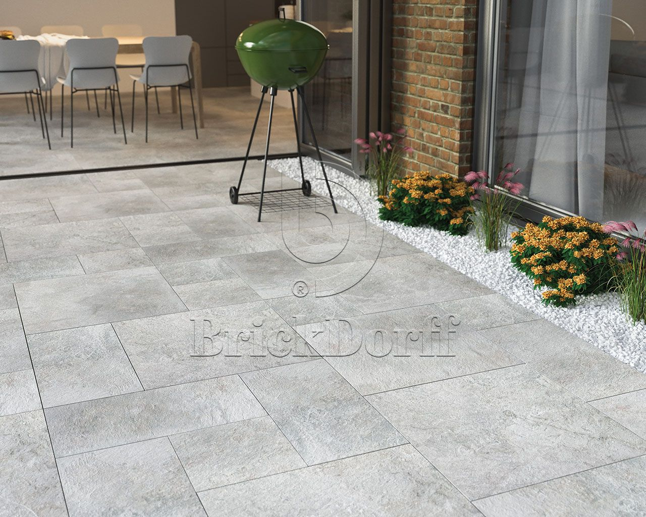 Burlington Silver Struktura 20 мм тротуарная плитка уличная, противоскользящая, керамогранитная 595*595*20 мм Paradyz