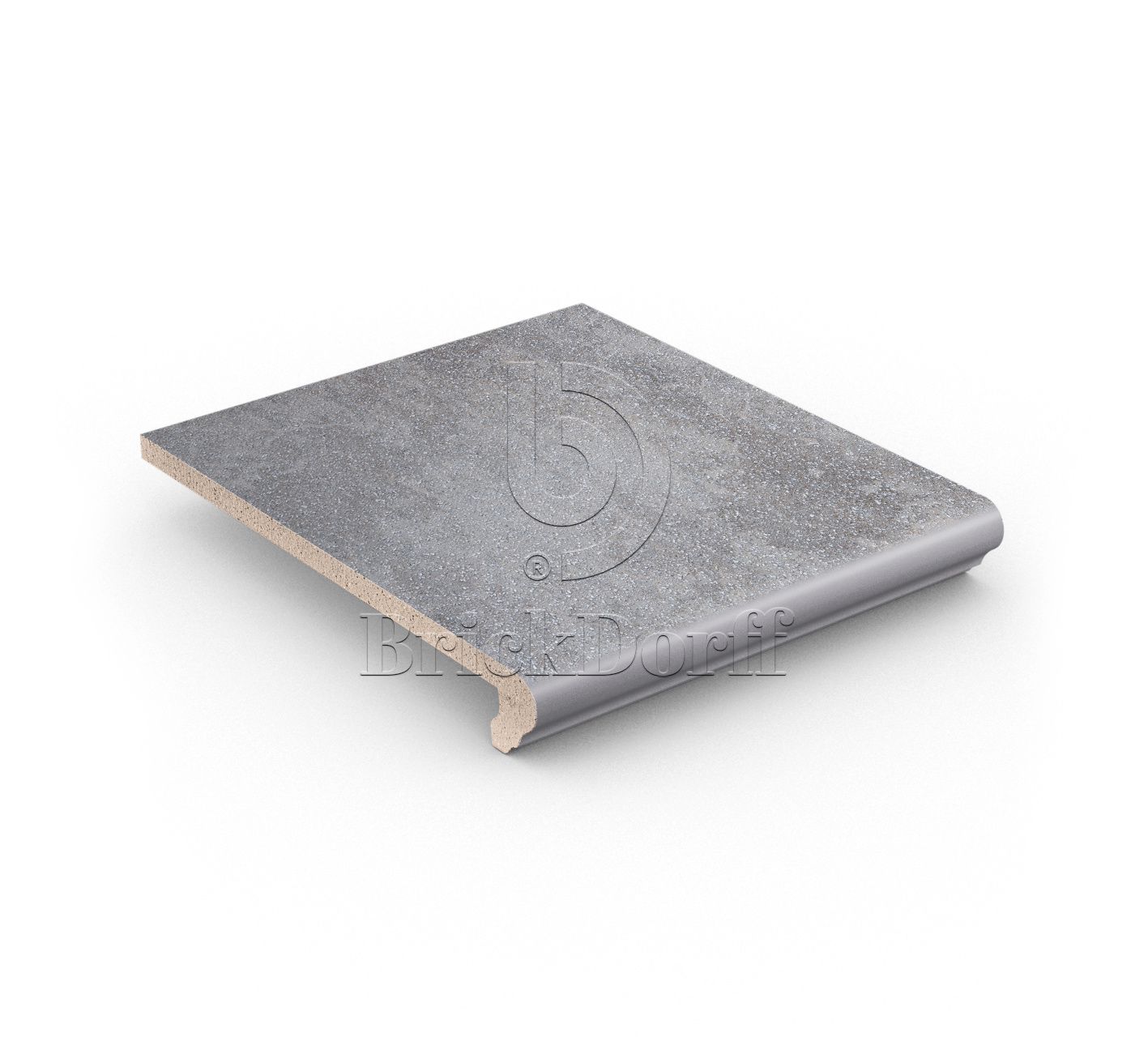 Клинкерная ступень флорентинер противоскользящая плитка Stroeher KERAPLATTE ROCCIA 840 grigio 340*294*12 мм