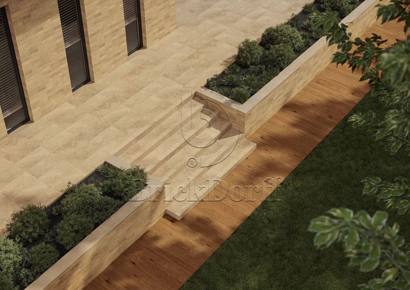 Клинкерная ступень с насечками Eremite Beige 600*300*8,5 мм – для улицы, террасы, крыльца, лестницы, морозостойкая