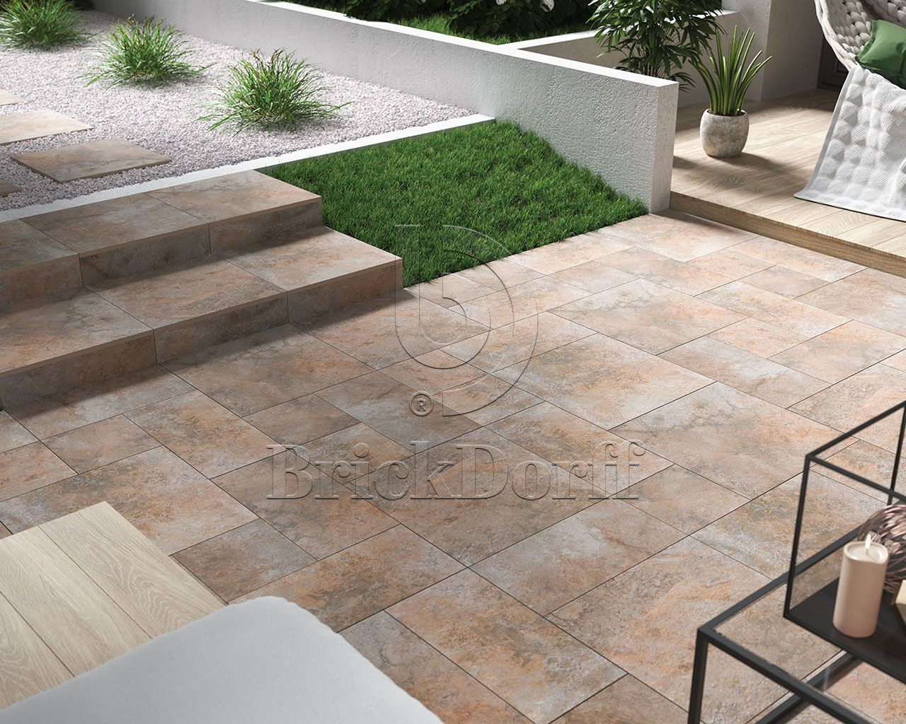 Burlington Rust Struktura 595*1195*20 мм тротуарная плитка уличная, противоскользящая, керамогранитная Paradyz