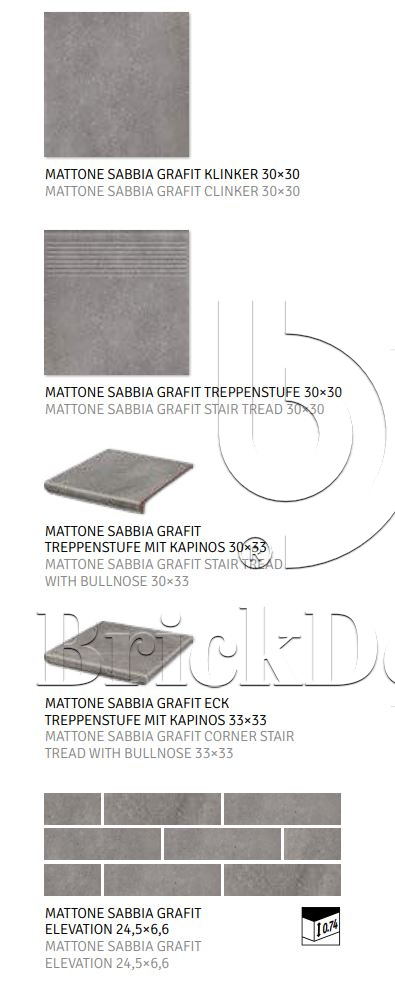 Mattone Sabbia Grafit 245X66х7,4 мм Клинкерная фасадная плитка под кирпич облицовочная, серая