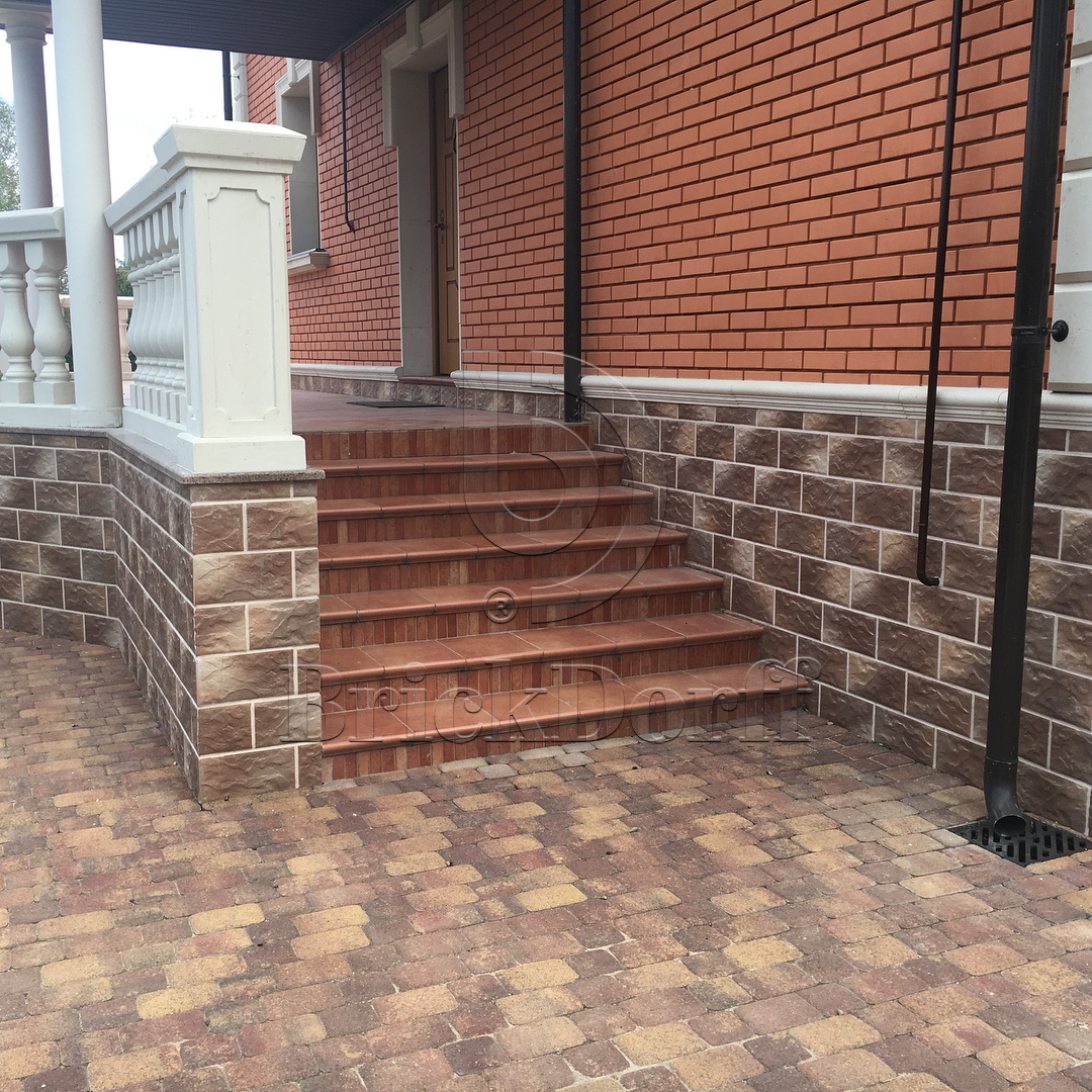 Клинкерная фасадная плитка облицовочная под камень Stroeher (Штроер) Kerabig KS 14 braun-bunt рельефная, 302*148*12 мм