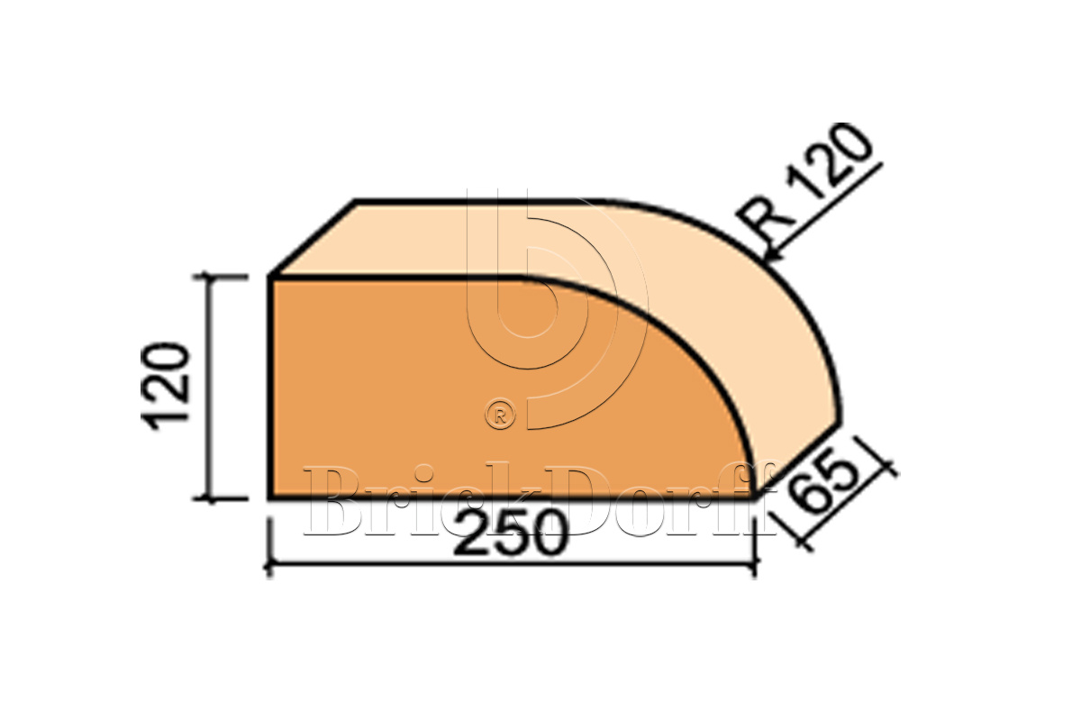 12.101117L Кирпич фигурный полнотелый красный Lode JANKA F17 гладкий, 250*120*65 мм
