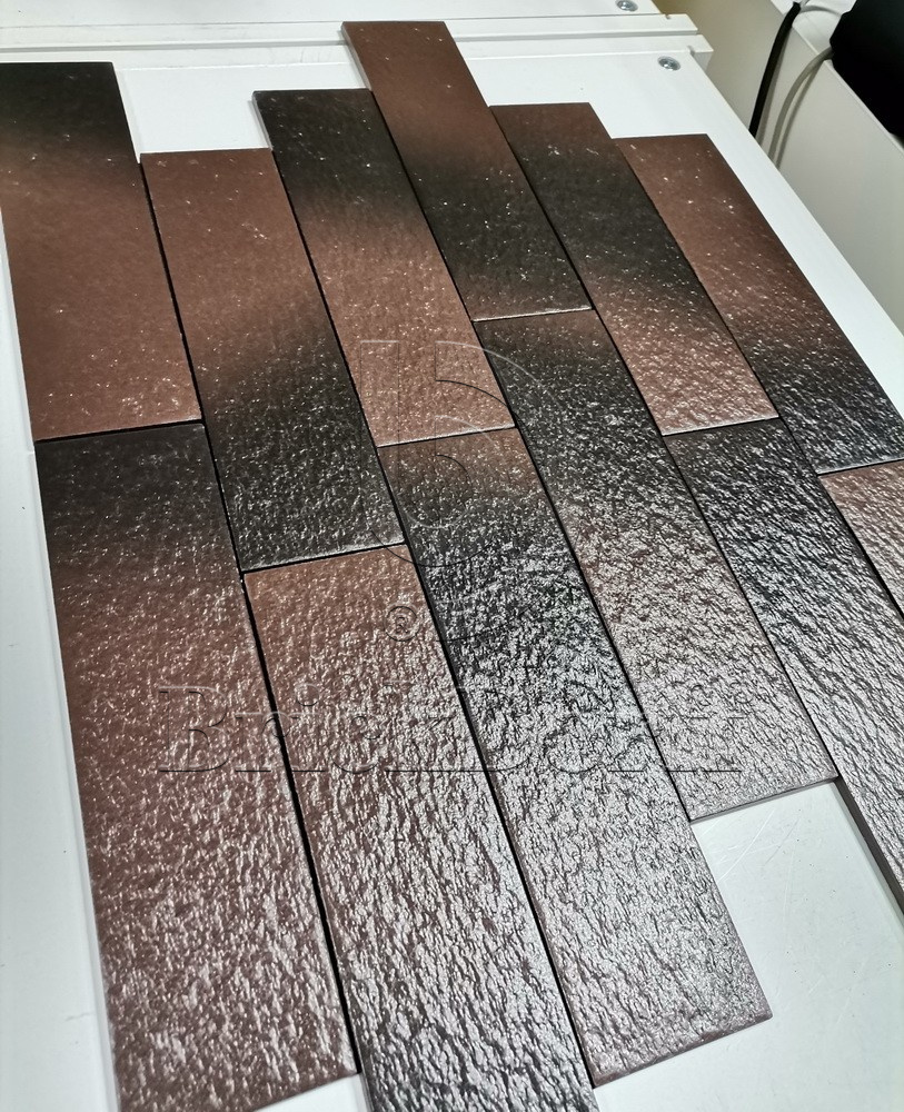 Амстердам Шейд рельефная, коричнево-черная клинкерная фасадная плитка под кирпич 245*65*7 мм, керамин