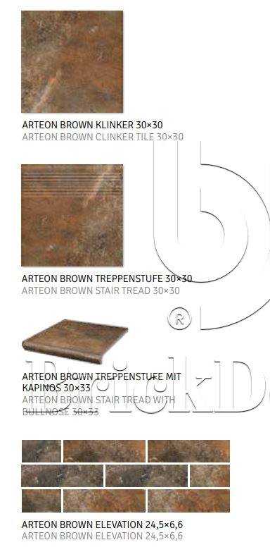 Клинкерная ступень флорентинер Arteon Brown противоскользящая с капиносом, коричневый 330x300x11 мм