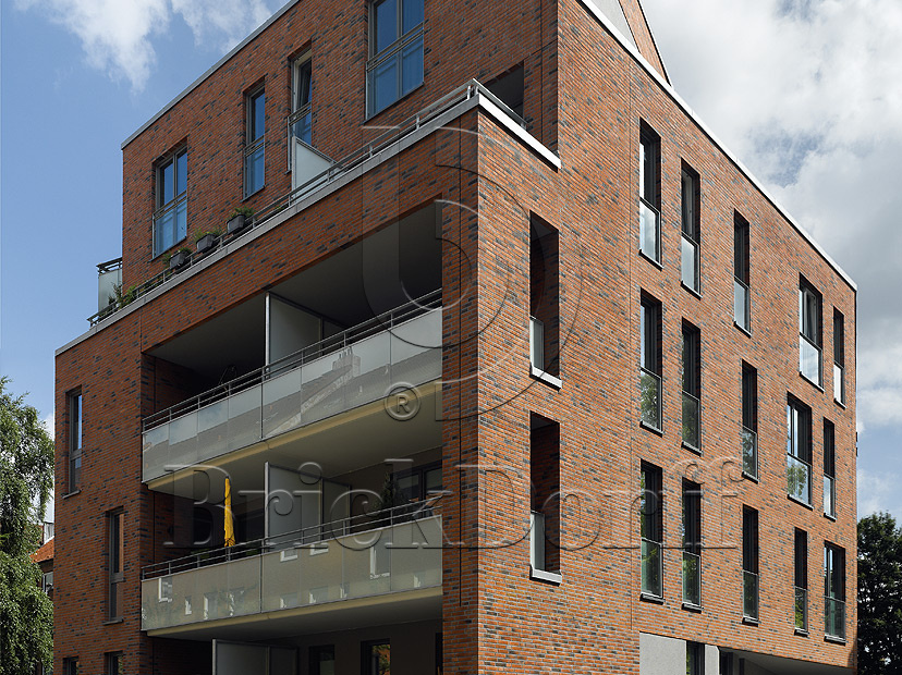 Клинкерная фасадная плитка облицовочная под кирпич Stroeher (Штроер) Zeitlos 353 eisenrost рельефная, 400*35*14 мм