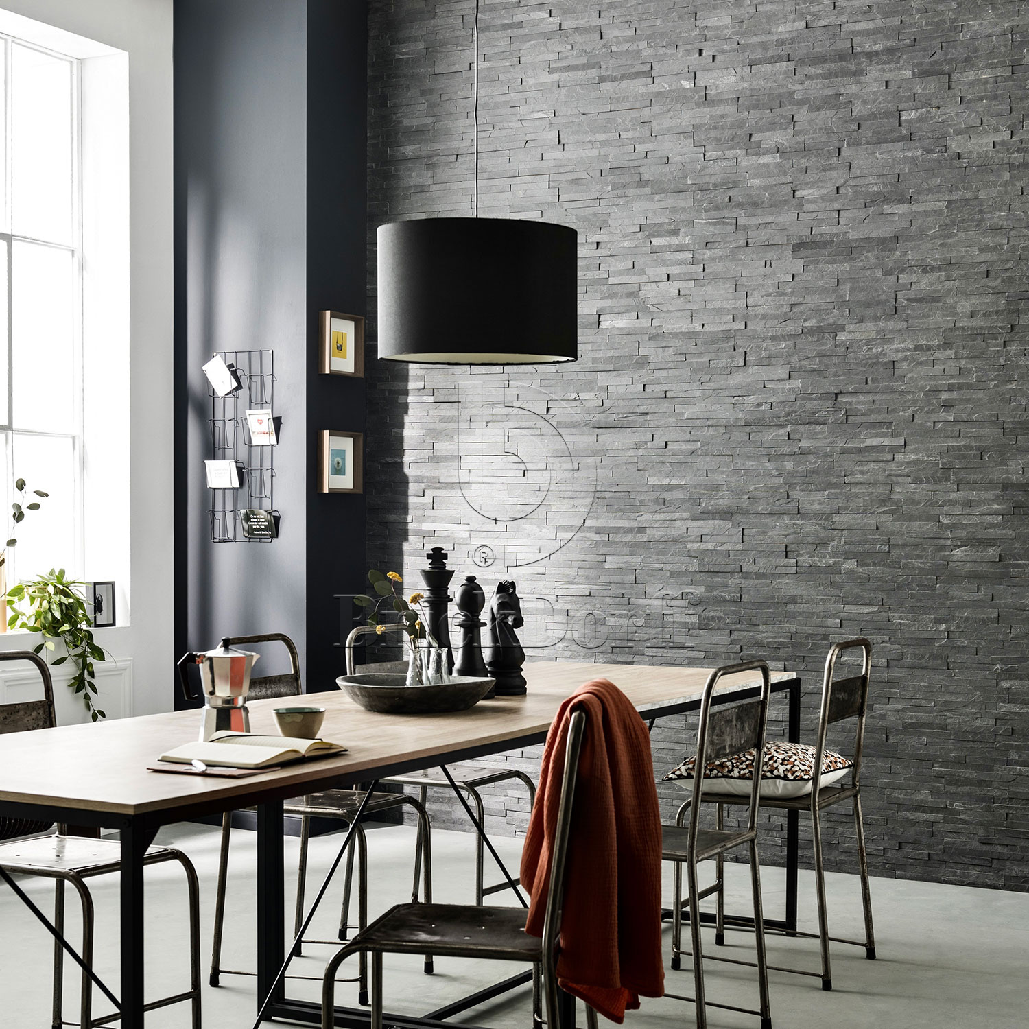 Сланец Черный-018 600*150*10-20 мм, натуральный камень для фасада и интерьера BD