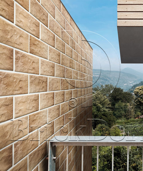 Клинкерная фасадная плитка облицовочная под камень Stroeher (Штроер) Kerabig KS 14 braun-bunt рельефная, 302*148*12 мм