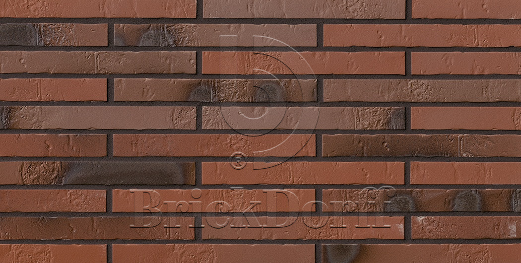 Клинкерная фасадная плитка под кирпич ригельная Langformat ABC Teuto Rot-bunt Kohlebrand Schieferstruktur 365*52*10 мм