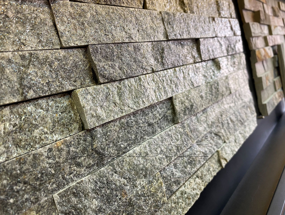 Кварцит Зеленый 1308L 600*150*10-20 мм, натуральный камень для интерьера и фасада BD