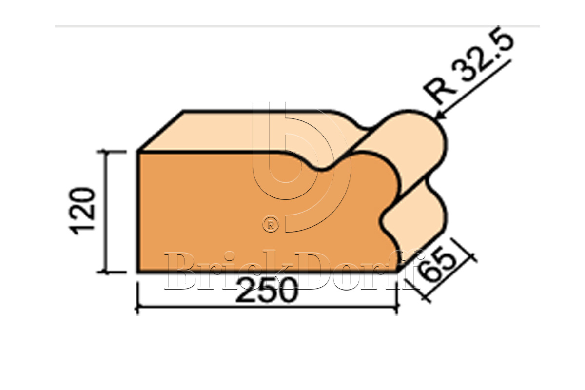 12.101120L Кирпич фигурный полнотелый красный Lode JANKA F20 гладкий, 250*120*65 мм