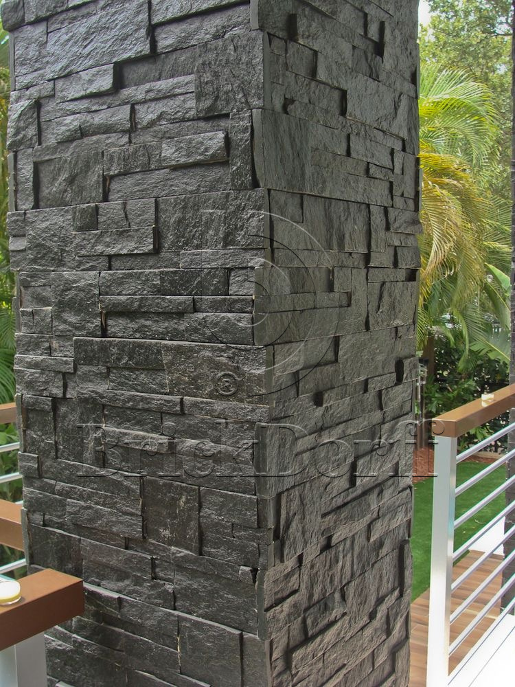 Кварцит Черный 350*180*10\12 мм, натуральный камень для фасада и интерьера BD