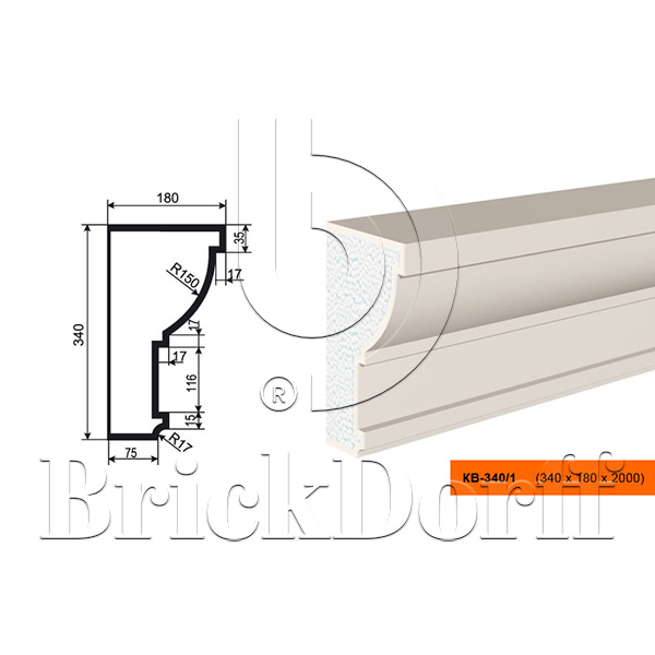 КАРНИЗ для Фасада и Интерьера - лепнина, декор из пенополистирола КВ-340/1 340*180*2000 мм