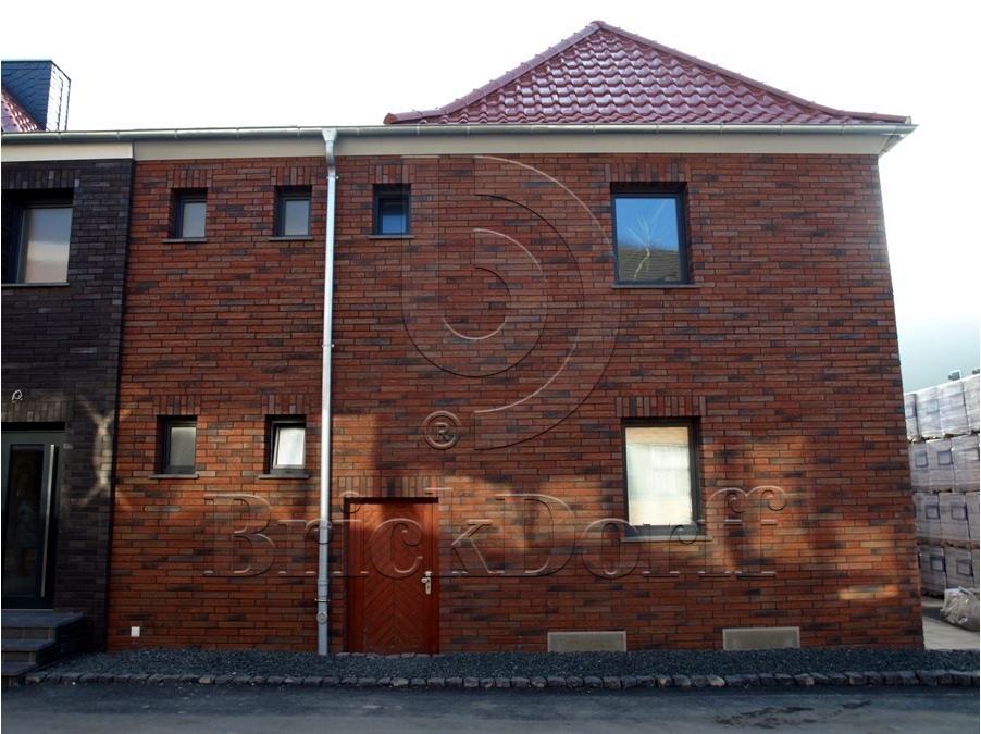 Клинкерная фасадная плитка облицовочная под кирпич Stroeher (Штроер) Zeitlos 353 eisenrost рельефная, 400*35*14 мм