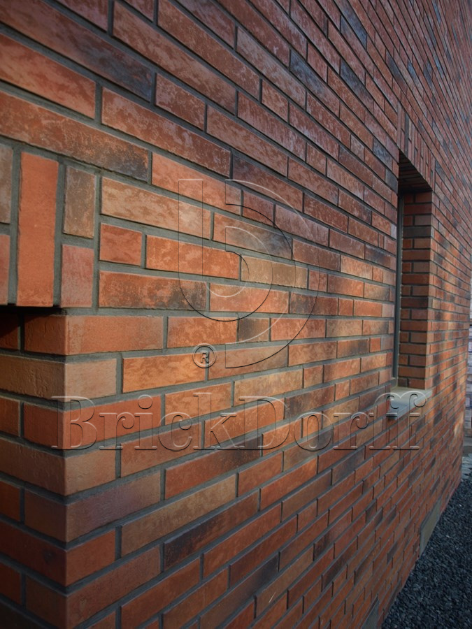 Клинкерная фасадная плитка облицовочная под кирпич Stroeher (Штроер) Zeitlos 353 eisenrost рельефная, 400*35*14 мм