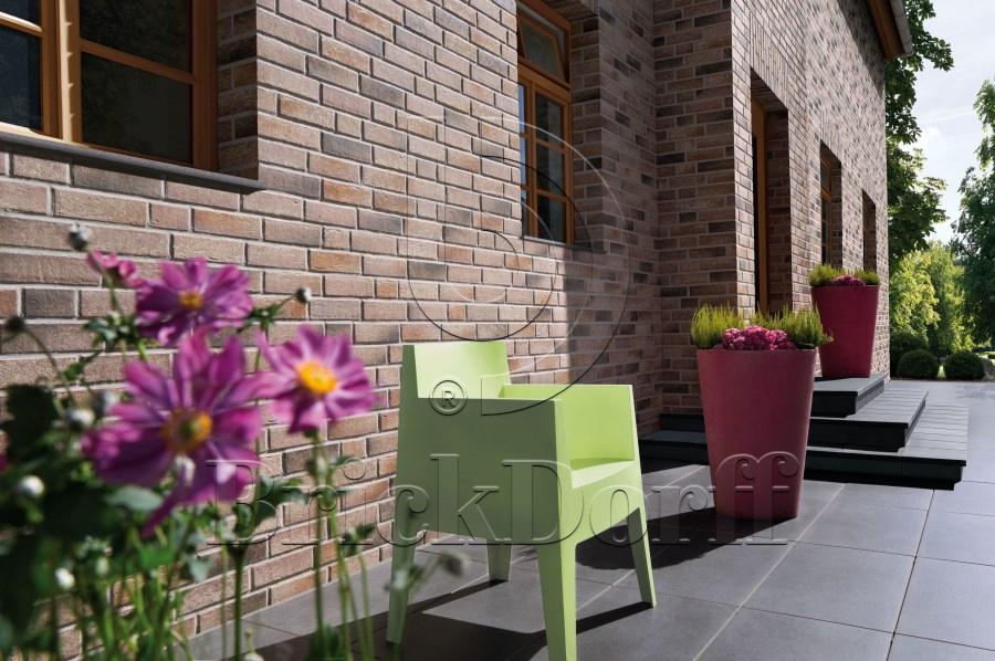 Клинкерная фасадная плитка облицовочная под кирпич Stroeher (Штроер) Zeitlos 357 backstein рельефная, 400*35*14 мм