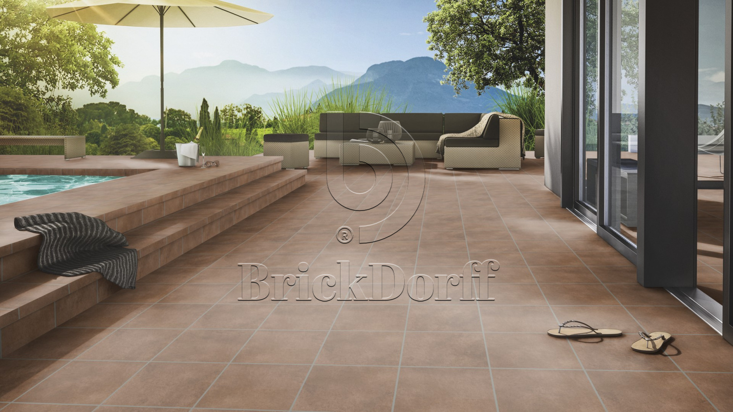 Клинкерная Плитка напольная противоскользящая Stroeher KERAPLATTE AERA T 712 marone 444*294*10 мм