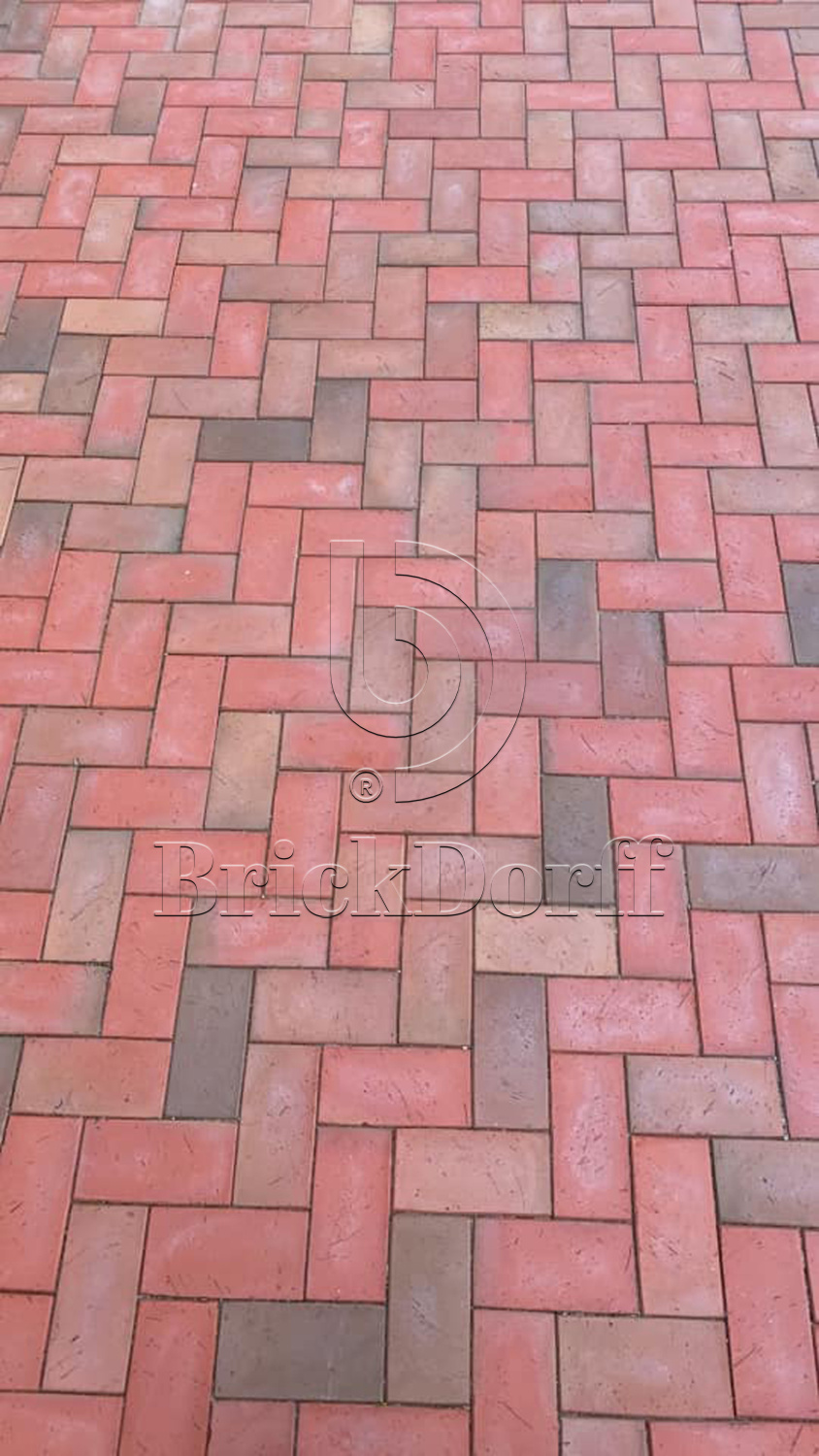 Клинкерная тротуарная плитка - брусчатка Lode RUTA терракотовый пестрый 200х100х52 мм