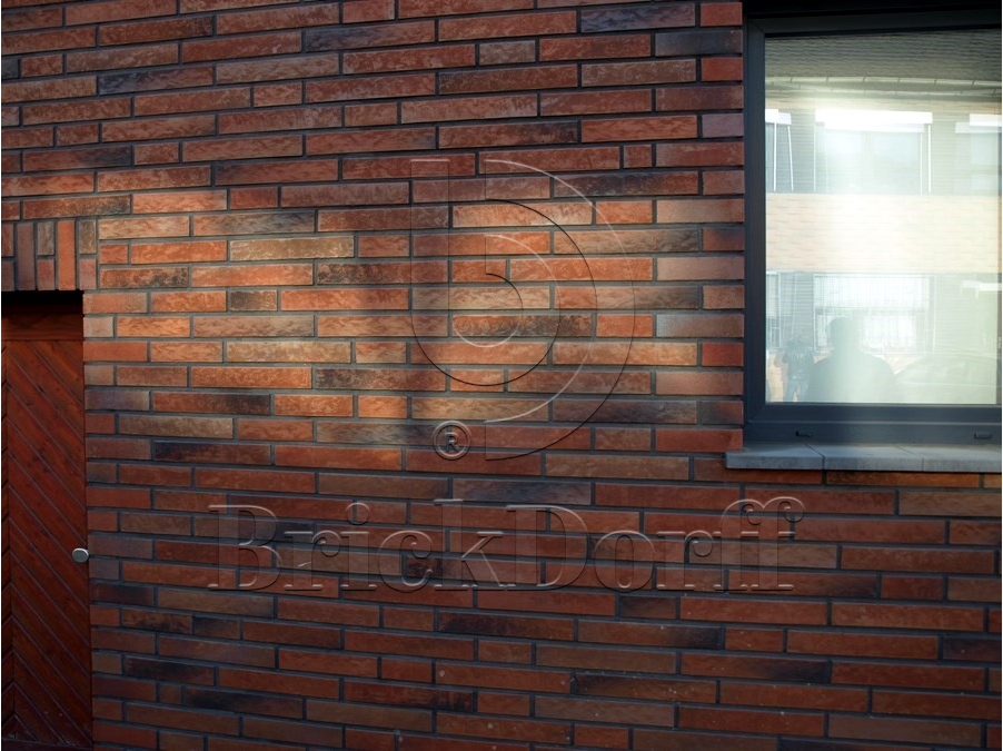 Клинкерная фасадная плитка облицовочная под кирпич Stroeher (Штроер) Zeitlos 353 eisenrost рельефная, 400*35*14 мм