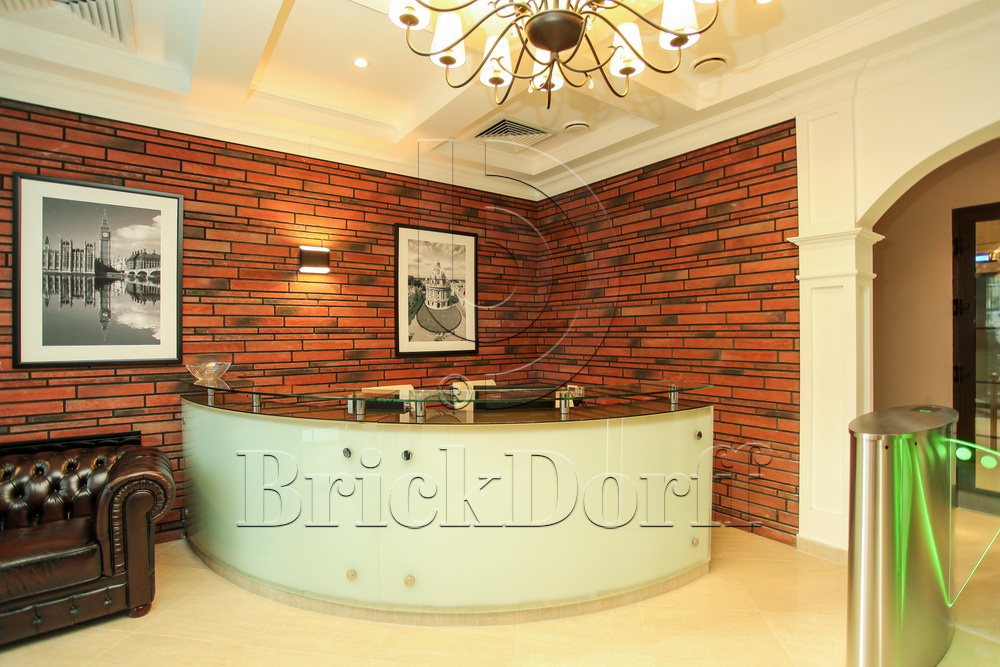 Клинкерная фасадная плитка облицовочная под кирпич Stroeher (Штроер) Zeitlos 353 eisenrost рельефная, 400*35*14 мм