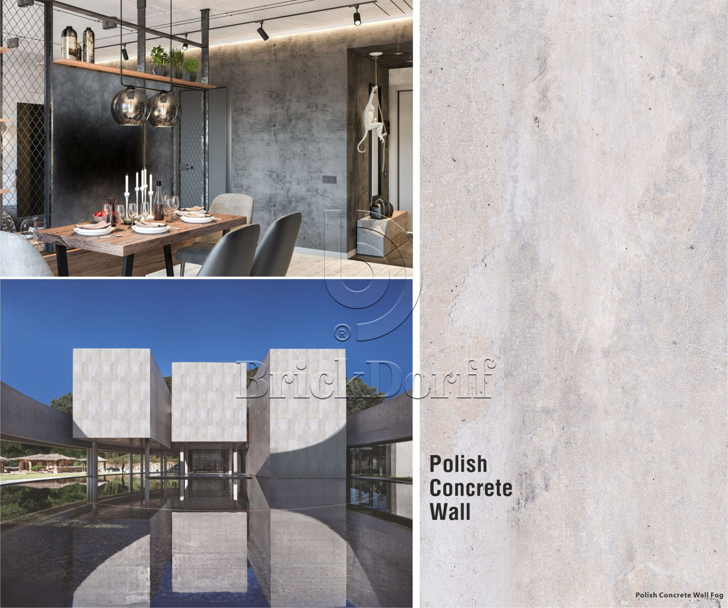 Polish Concrete Wall Greyish Desert (бетон серо-песочного тона с лёгкой каменной текстурой)  гибкий камень 1200×600 мм
