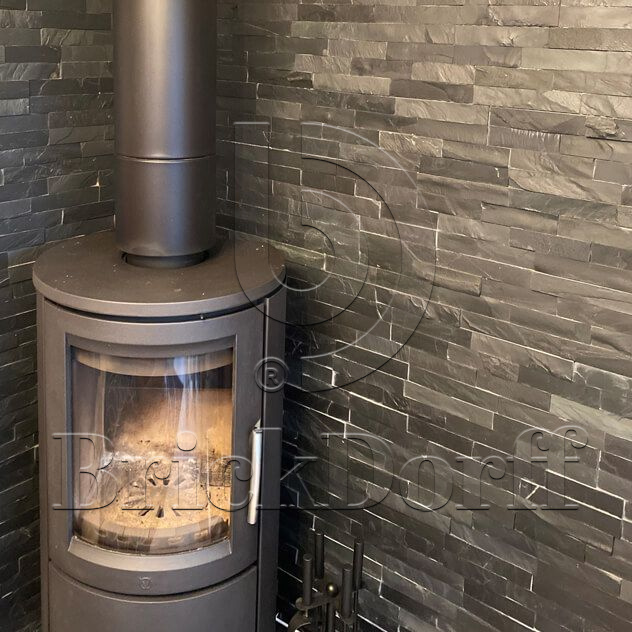 Сланец Черный-018 600*150*10-20 мм, натуральный камень для фасада и интерьера BD