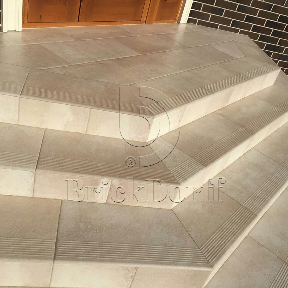 Scandiano Beige клинкерная ступень с насечками противоскользящая 300x300x11 мм