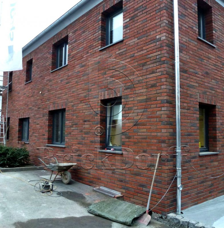 Клинкерная фасадная плитка облицовочная под кирпич Stroeher (Штроер) Zeitlos 353 eisenrost рельефная, 400*35*14 мм